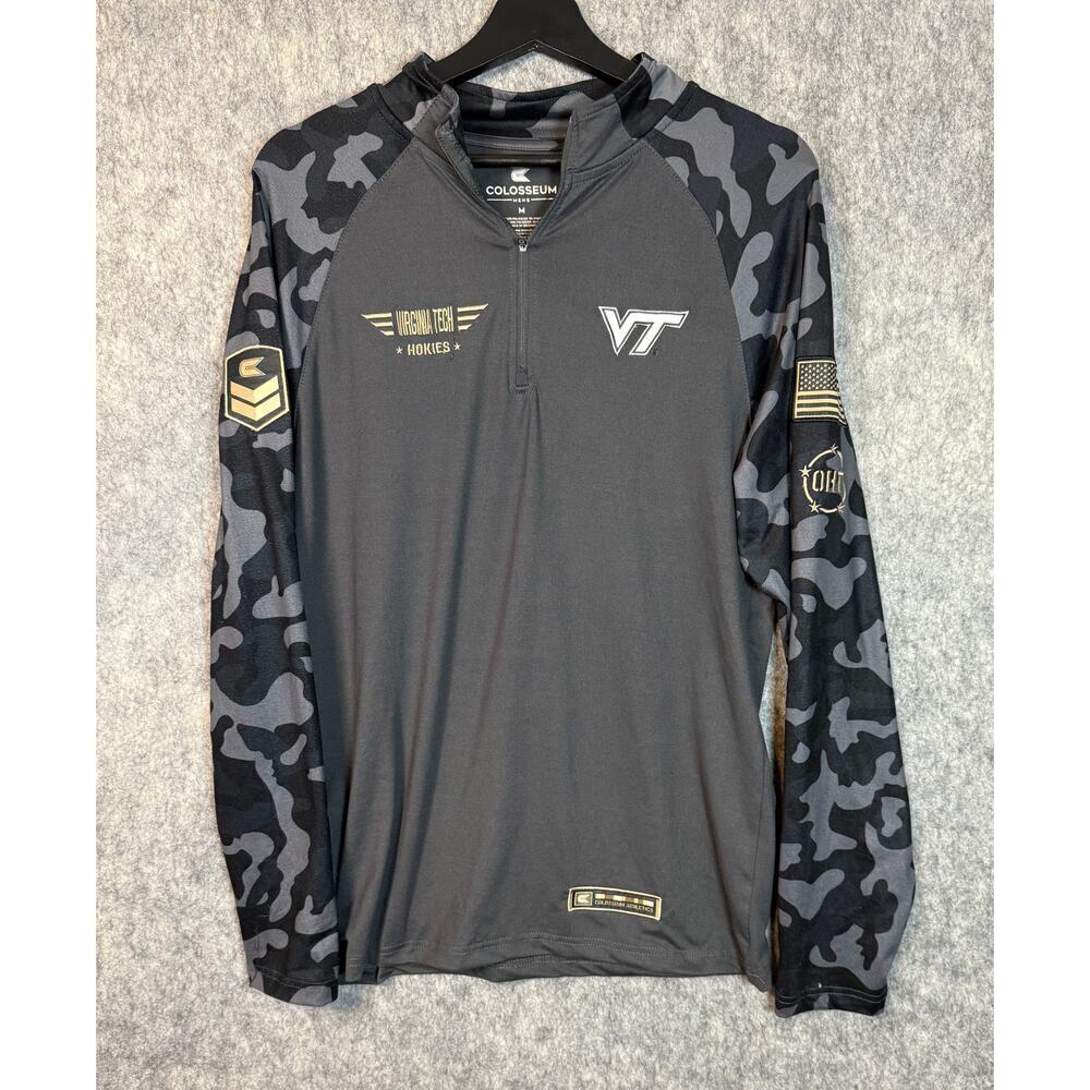 Virginia Tech x OHT Military Appreciation Camo 1/4 Zip Black Pullover - Medium